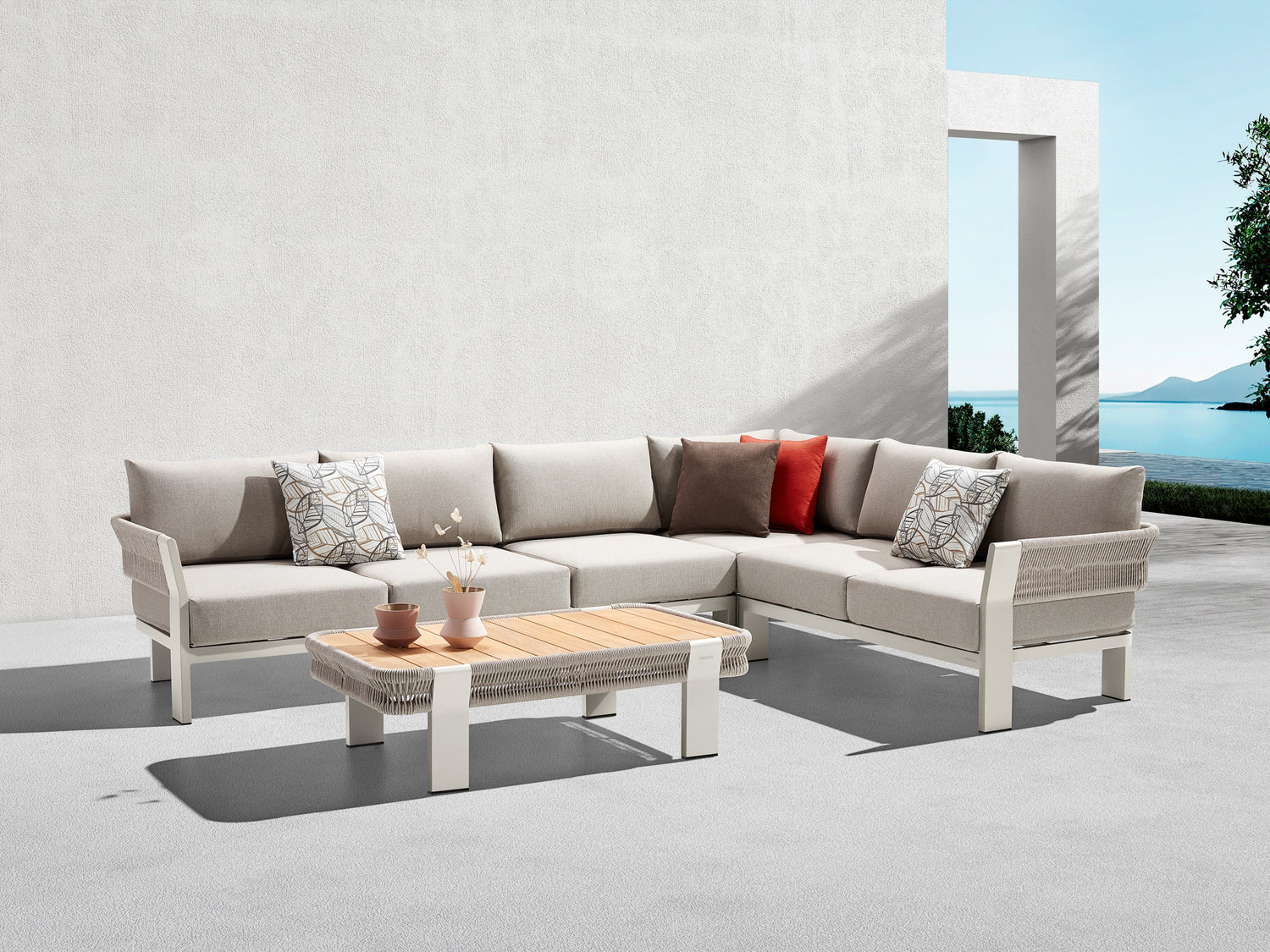 Higold Borromeo kültéri sarokkanapé garnitúra, 5 személyes - bézs