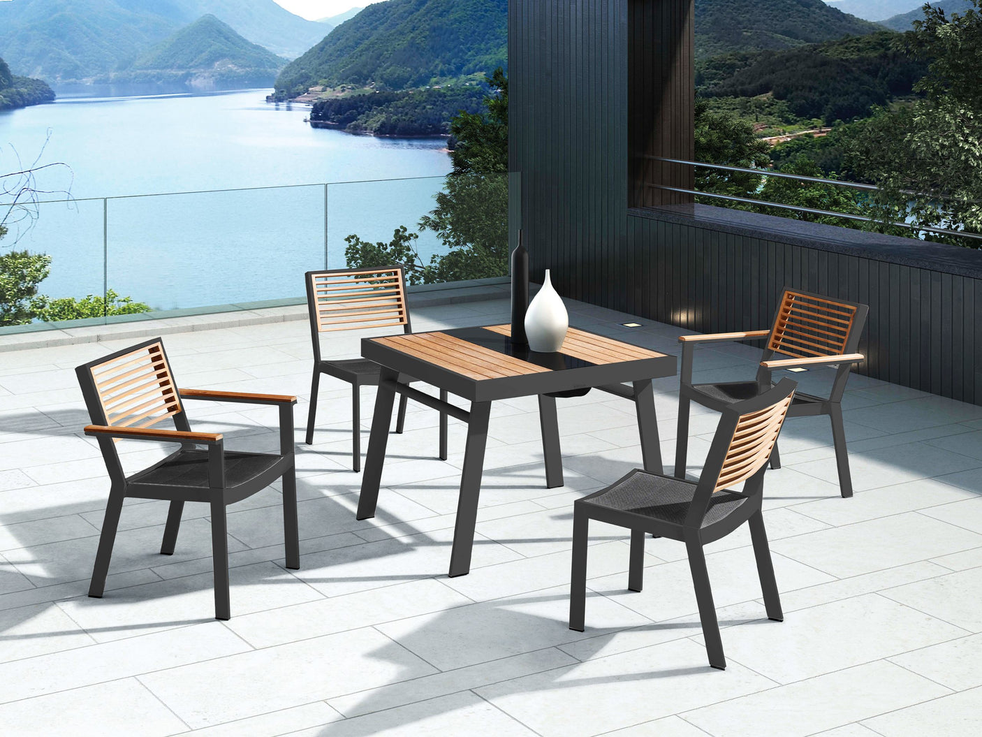 Higold York kerti étkezőszett, 4 személyes - antracit