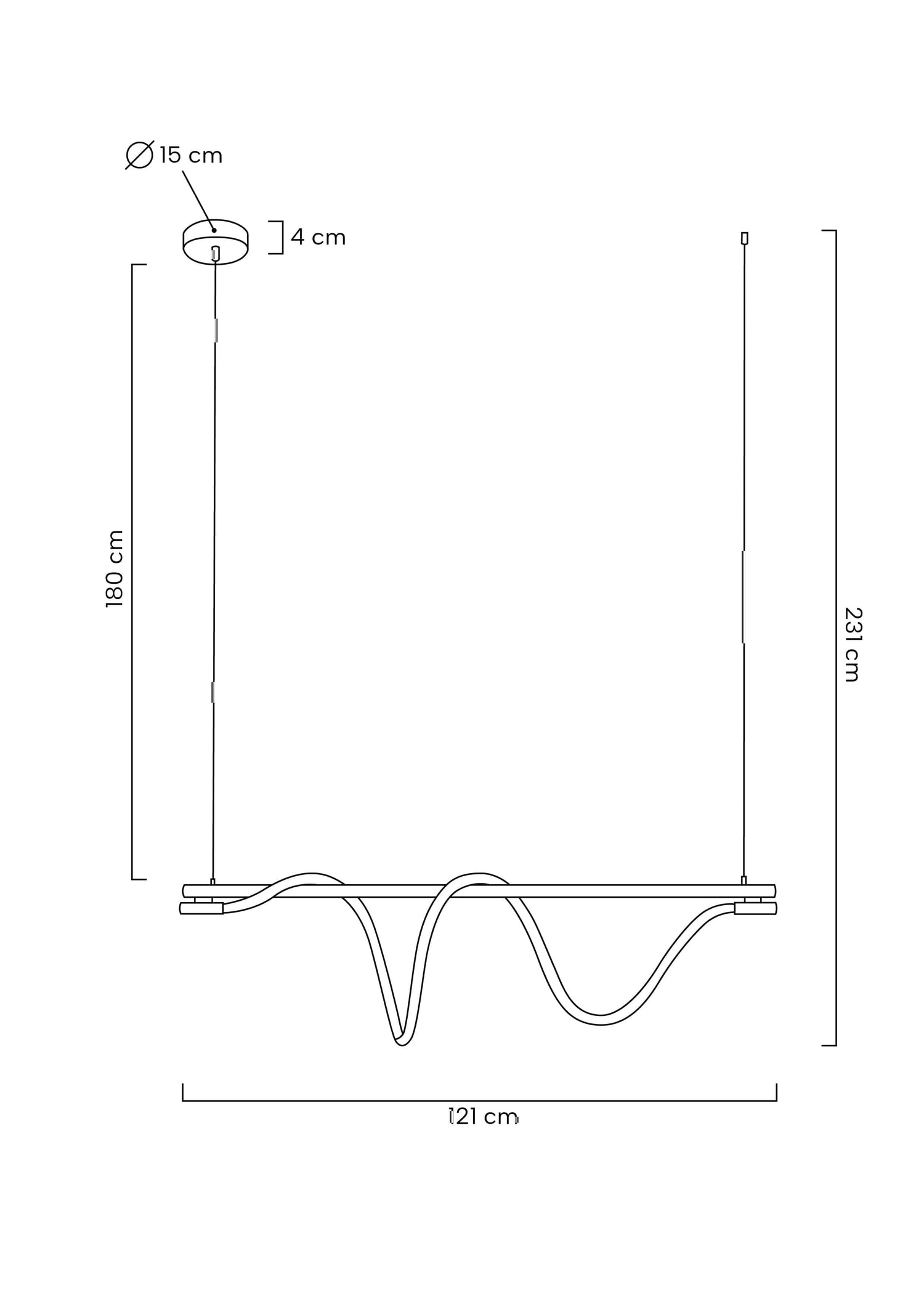KH Serpiente egyenes csillár fekete színben
